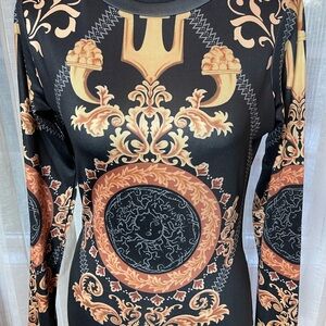 Amazon Black and Gold Ornate Midi Dress